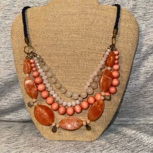 Ann Taylor LOFT‎ necklace, chunky layers of orange, taupe, and cream beads, EUC